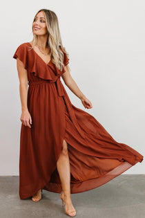 Katya Ruffle Maxi Dress | Rust | Baltic ...